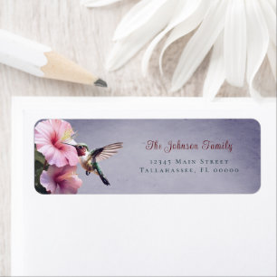 Étiquette Colibri et Hibiscus Adresse du Mariage pourpre