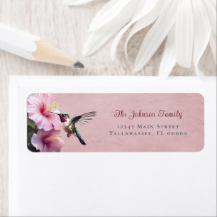 Étiquette Colibri et Hibiscus Adresse Mariage rose