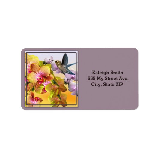 Étiquette Colibri sur Lilacs et Orchidées sur Purple (Devant)