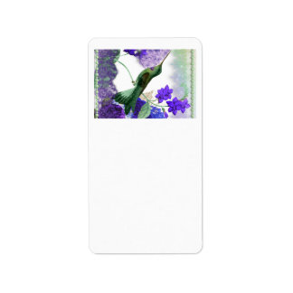 Étiquette Colibri vert avec fleurs, dentelle, perles
