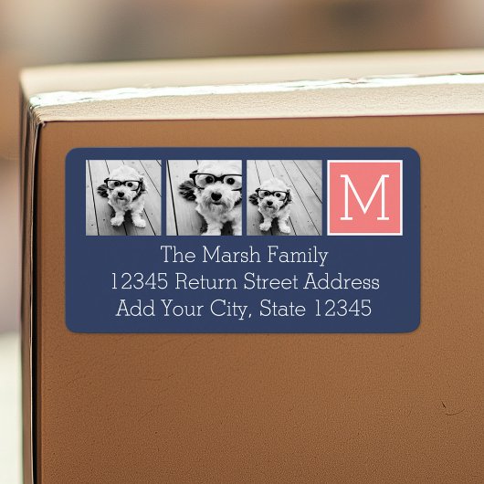 Étiquette Collage photo marine et corail Monogramme personna