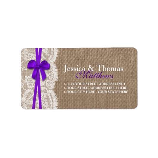 Étiquette Collection de Mariages Rustique pourpre Bow (Devant)