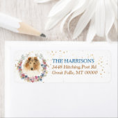 Étiquette Collie Chien Fleurs de printemps Wreath (En situation)