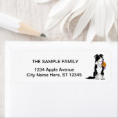 Étiquette Collie frontière drôle avec disque Saturn (En situation)