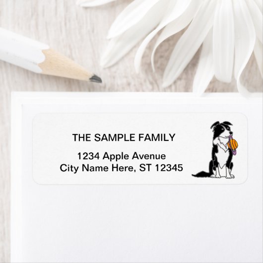 Étiquette Collie frontière drôle avec disque Saturn (En situation)