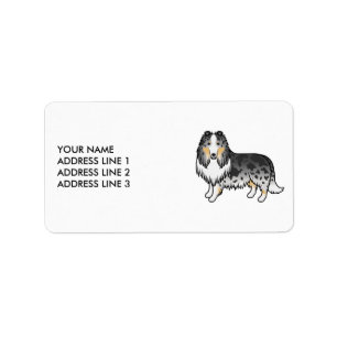 Étiquette Collie Rough Blue Merle Chien de Dessin Animé Mign
