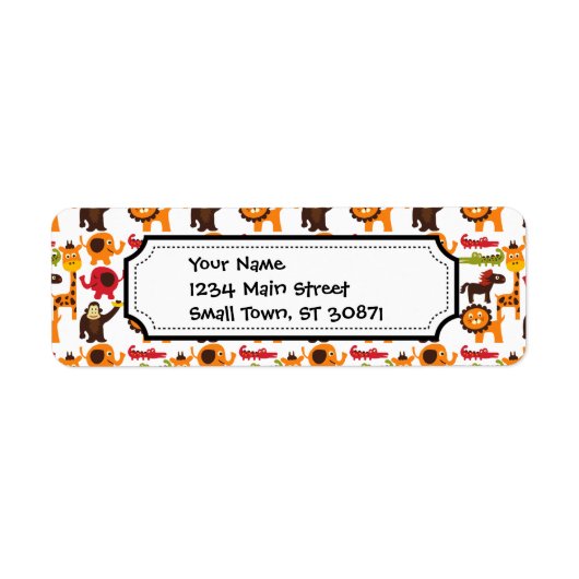 Étiquette Coloré Amusant Joli Village Jungle Safari Zoo Anim (Devant)