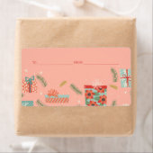 Étiquette Coloré Retro Noël boîte cadeau de vacances (En situation)