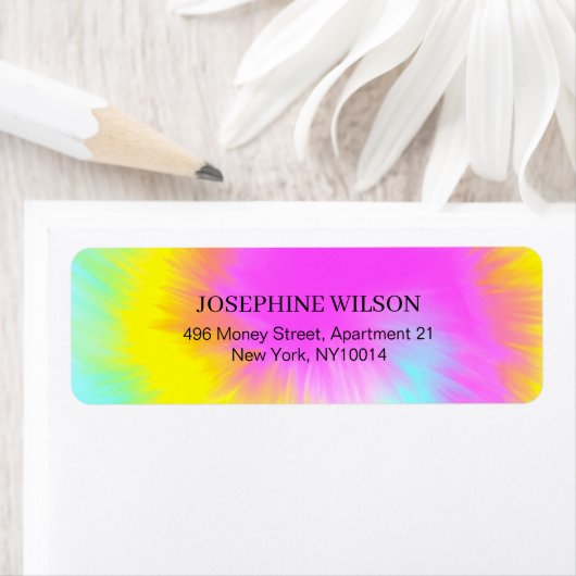 Étiquette Colorée Tie Dye Pastel Rainbow Adresse (En situation)