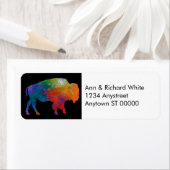 Étiquette Colorful Bison Art on Black And White (En situation)