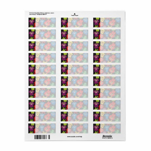 Étiquette Colorful Fun Monsters Créatures Motif (Feuille entière)