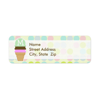 Étiquette Coloris Pastel, Point Polka; Cône De Crème De Glac