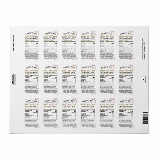 Étiquette Comb Honey valeur nutritive Avertissement pour nou (Feuille entière)