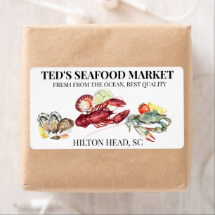 Étiquette Commerce de produits de la mer Homard Crabe