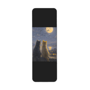 Étiquette Compagnons au clair de lune – Deux chats sous la p