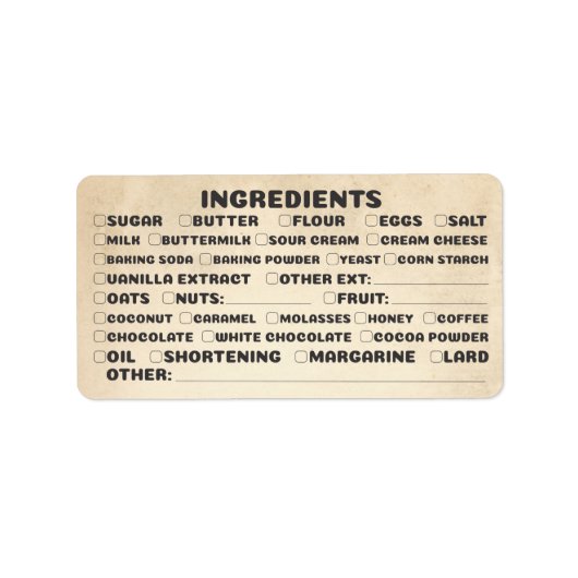 Étiquette Composants baking bakery check-list packaging (Devant)