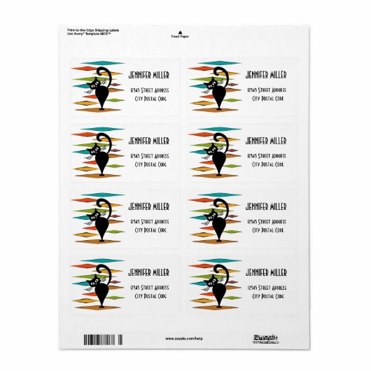 Étiquette Conception du chat noir du milieu du siècle (Feuille entière)