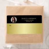 Étiquette Conception noir et or, logo ou photo dans un cercl (En situation)