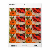 Étiquette Conception vintage de fleurs avec Poppy rouge (Feuille entière)