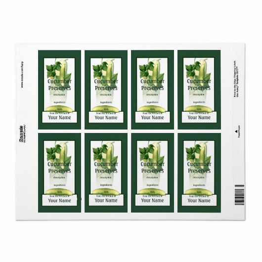 Étiquette Concombres (Feuille entière)