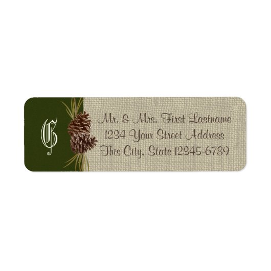 Étiquette Cônes de pin et Burlap Bois vert (Devant)