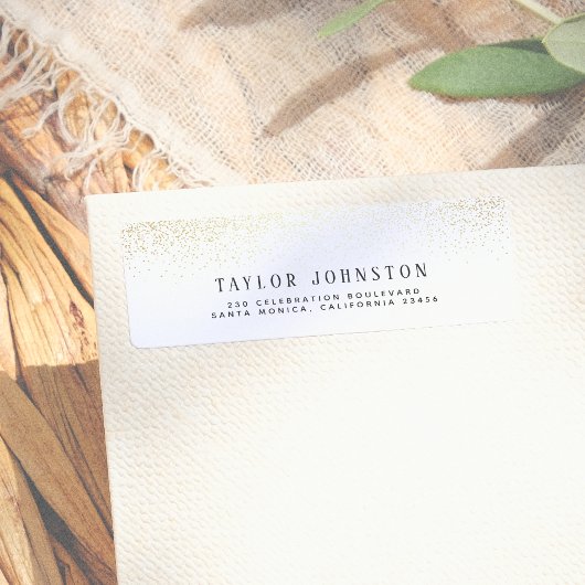 Étiquette Confetti moderne Parties scintillant blanche et or