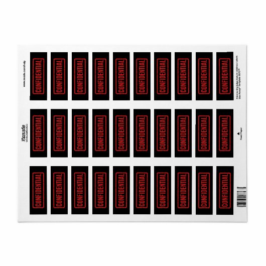 Étiquette confidentiel à bloc noir (Feuille entière)