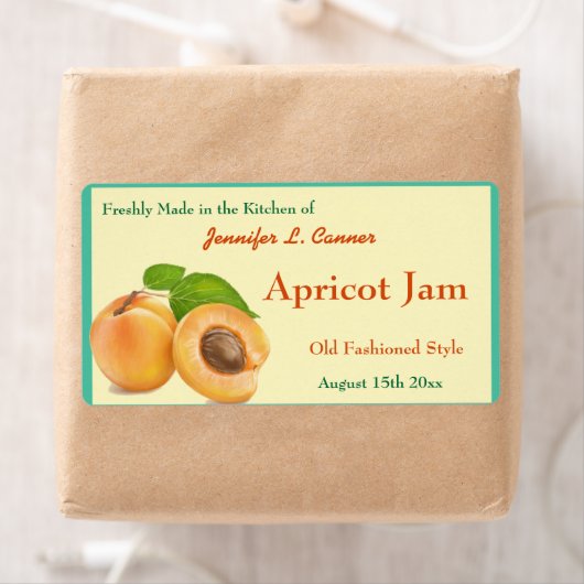 Étiquette Confiture d'abricot ou réserve un pot de canne (En situation)