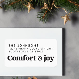 Étiquette Confort & Joie Photo et nom Noël moderne