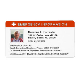 Étiquette - contact d'information de secours et