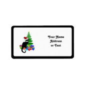 Étiquette Conversation Noir avec arbre de Noël et cadeaux (Devant)