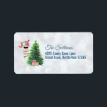 Étiquette Cool Christmas Llama | Joy Typography | Réserver<br><div class="desc">Étiquettes de adresse avec une drôle d'illustration. Un mignon lama portant des lunettes de soleil noires et un chapeau de santa rouge. Derrière un sapin de Noël avec des cadeaux festifs. Le mot Joy écrit au-dessus de sa tête dans une police de vacances colorée. Arrière - plan de livre d'argent....</div>