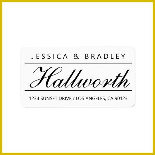 Étiquette Cool Curdate Script de nom de famille B&W Adresse 