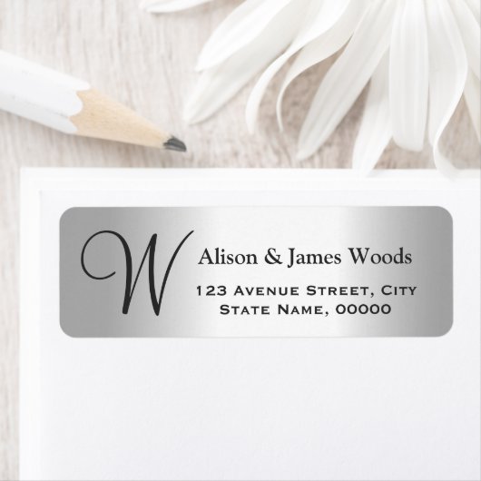 Étiquette Cool Silver Metallic Chercher Monogram Mariage (En situation)