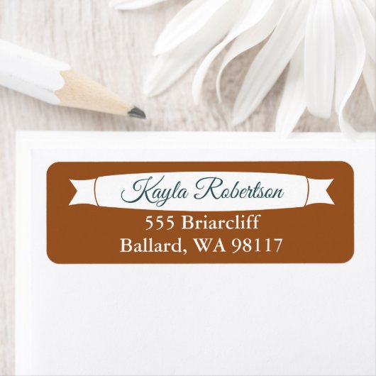 Étiquette Copper & Teal Green Address Label with Banner (En situation)