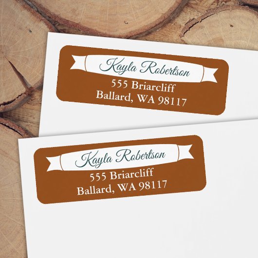 Étiquette Copper & Teal Green Address Label with Banner
