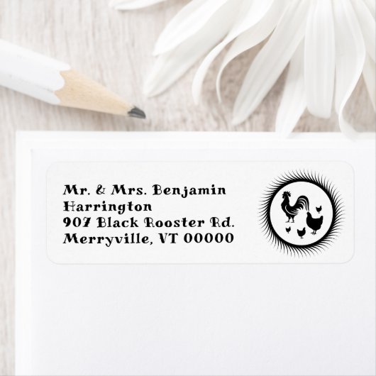 Étiquette Coq de poulet noir n blanc Adresse de retour (En situation)
