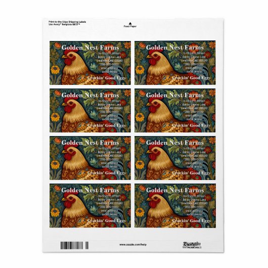 Étiquette Coq rétro chic poulet de campagne (Feuille entière)