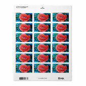 Étiquette Coquelicot. Fleur rouge. (Feuille entière)
