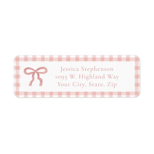 Étiquette Coquette Bow Pink Gingham Trendy Return Address (Devant)