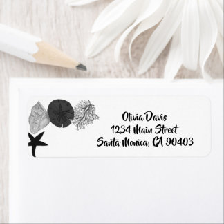 Étiquette Coquillage noir gris-blanc mariage décontracté