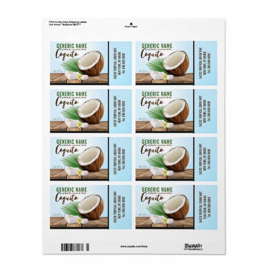 Étiquette Coquito Coconut Fruit tropical (Feuille entière)