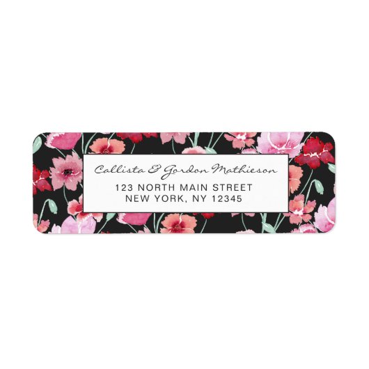 Étiquette Corail rouge rose noir Motif d'aquarelle (Devant)