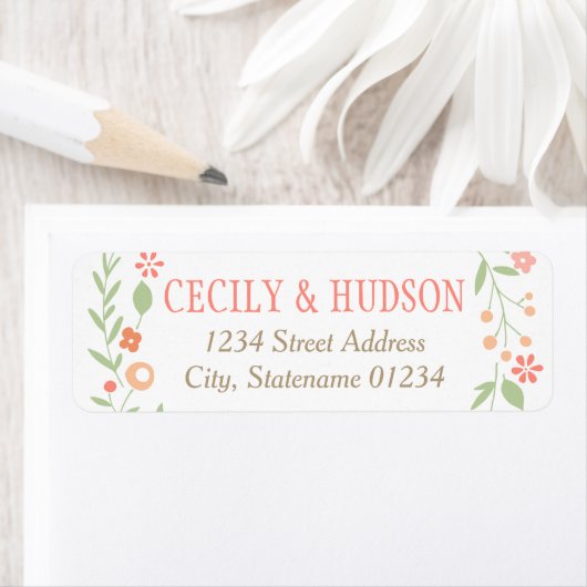 Étiquette Corail rustique rose et vert Mariage floral (En situation)