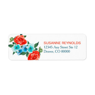 Étiquette Coral et Aqua Floral Adresse de retour