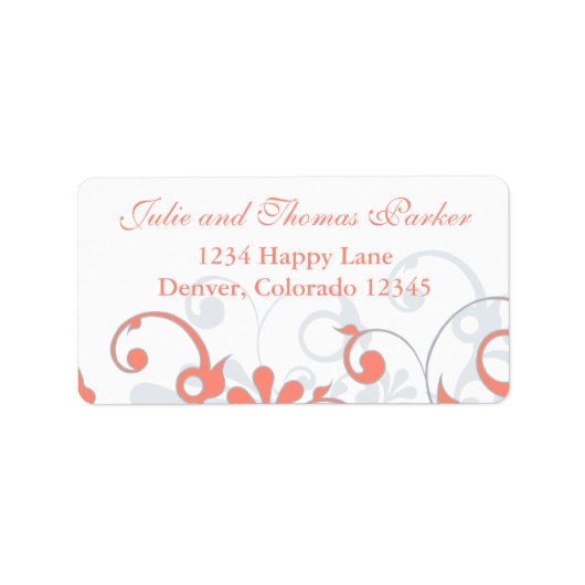 Étiquette Coral Grey Abstrait Floral Mariage Adresse de reto (Devant)