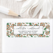 Étiquette Coral Orange Aquarelle Floral Ananas Motif (En situation)