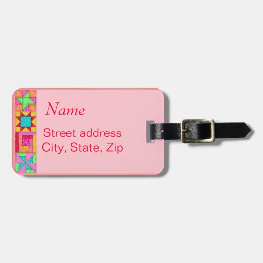 Étiquette Coral Quilt Block Bagage ou Machine à co (Devant horizontal)