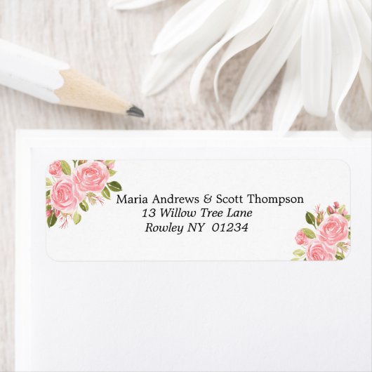 Étiquette Coral rose Floral Gold Adresse de retour Label (En situation)