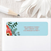 Étiquette Coral Rouge Floral bleu Noël Adresse (En situation)